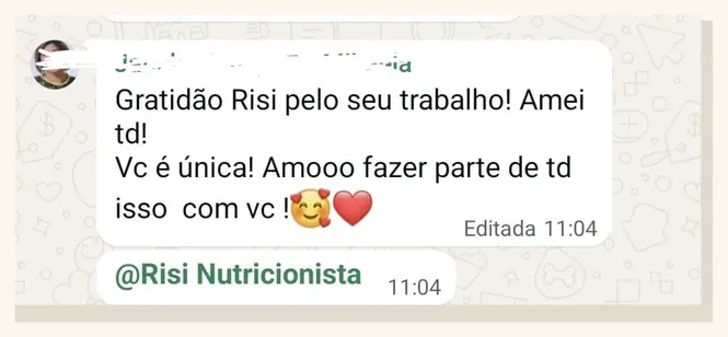 Mensagem de participante agradecendo à Risilene e dizendo que ama fazer parte do grupo.